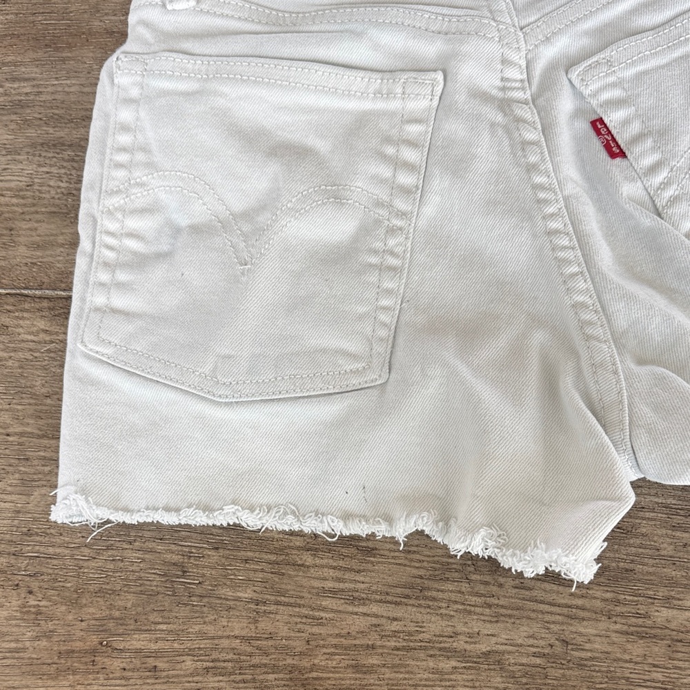 Levi's White High Waist Distressed Jean Shorts - Picture 5 of 13